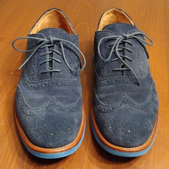 Polo Ralph Lauren "Johnsly' Blue Suede Brogue Wingtip Oxfords, Size 9.5 D - Picture 2 of 10